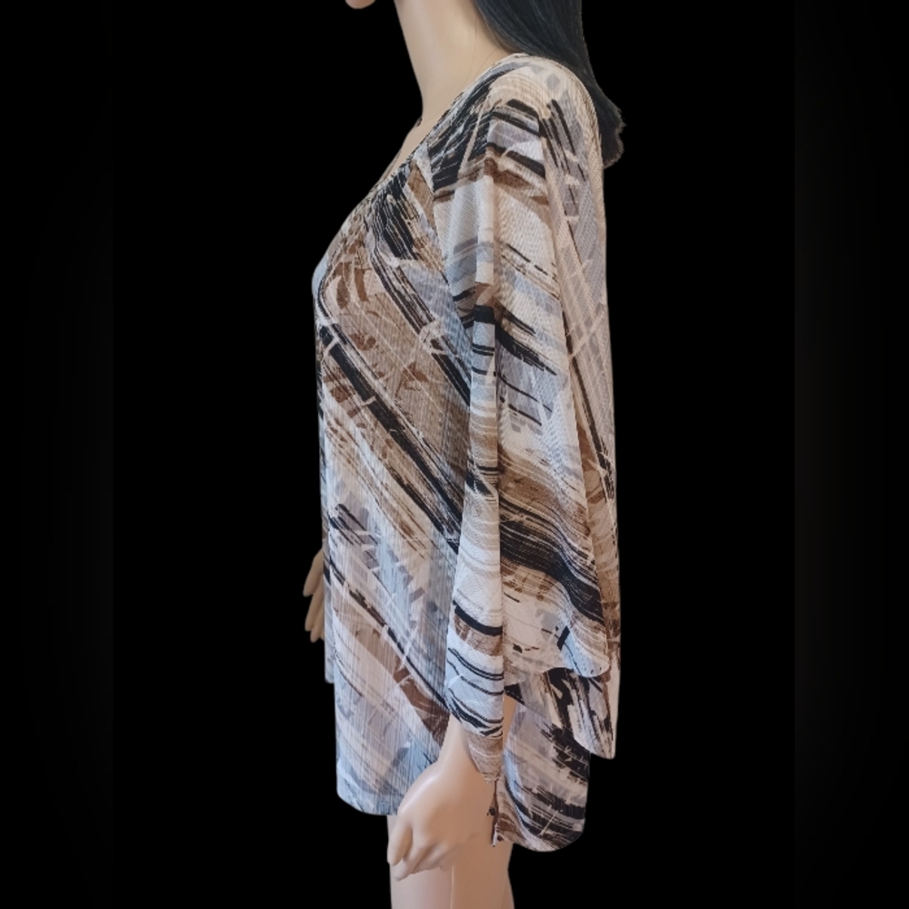 Dana Buchman White, Black & Brown Abstract Pattern Blouse - Picture 5 of 15